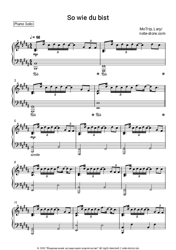 So wie du bist - MoTrip, Lary Piano Sheet Music - Piano.Solo