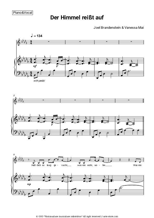 Der Himmel reißt auf - Joel Brandenstein, Vanessa Mai Piano Sheet Music with the Voice part - Piano&Vocal