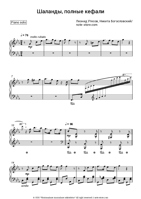 Шаланды, полные кефали - Leonid Utyosov, Nikita Bogoslovsky Piano Sheet Music - Piano.Solo