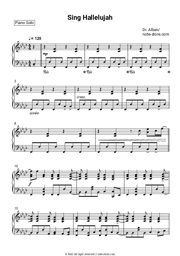 Sing Hallelujah! - Dr. Alban Piano Sheet Music - Piano.Solo