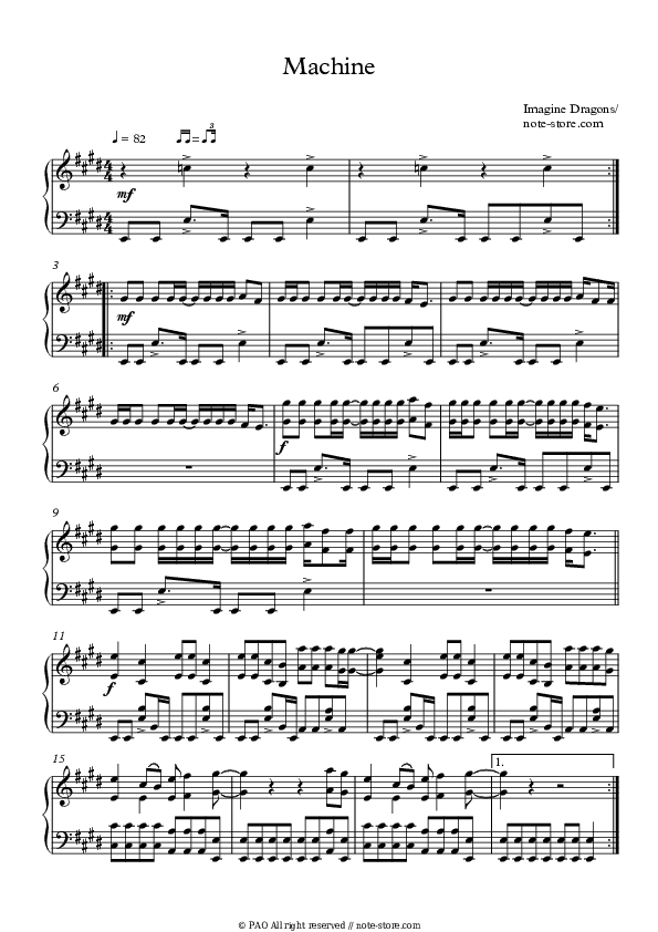 Machine - Imagine Dragons Piano Sheet Music Easy - Piano.Easy