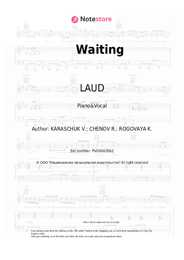 Waiting - LAUD Piano Sheet Music with the Voice part - Piano&Vocal