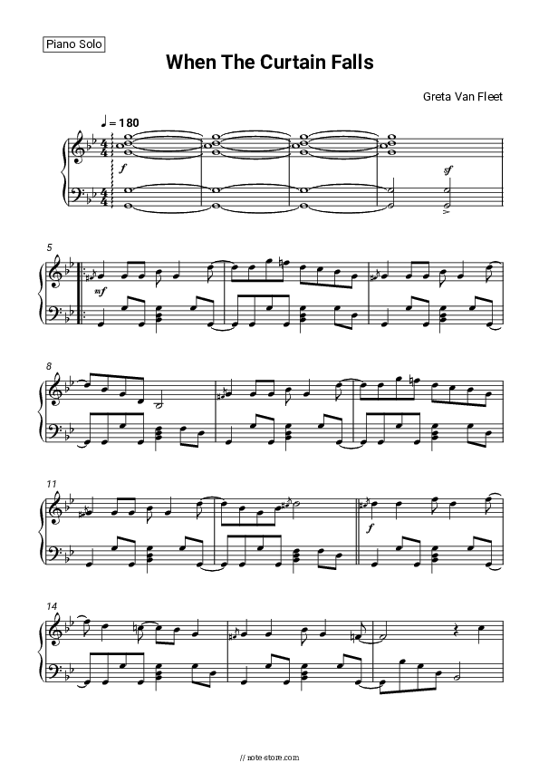 When The Curtain Falls - Greta Van Fleet Piano Sheet Music - Piano.Solo