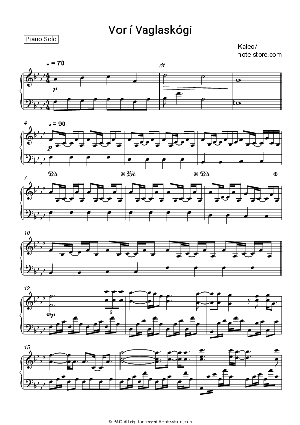 Vor í Vaglaskógi - Kaleo Piano Sheet Music - Piano.Solo