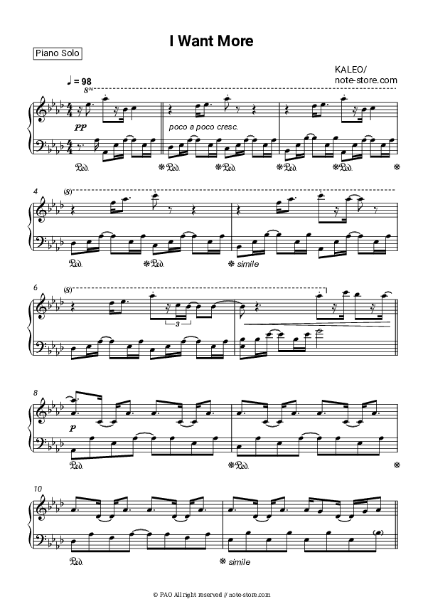 I Want More - Kaleo Piano Sheet Music - Piano.Solo