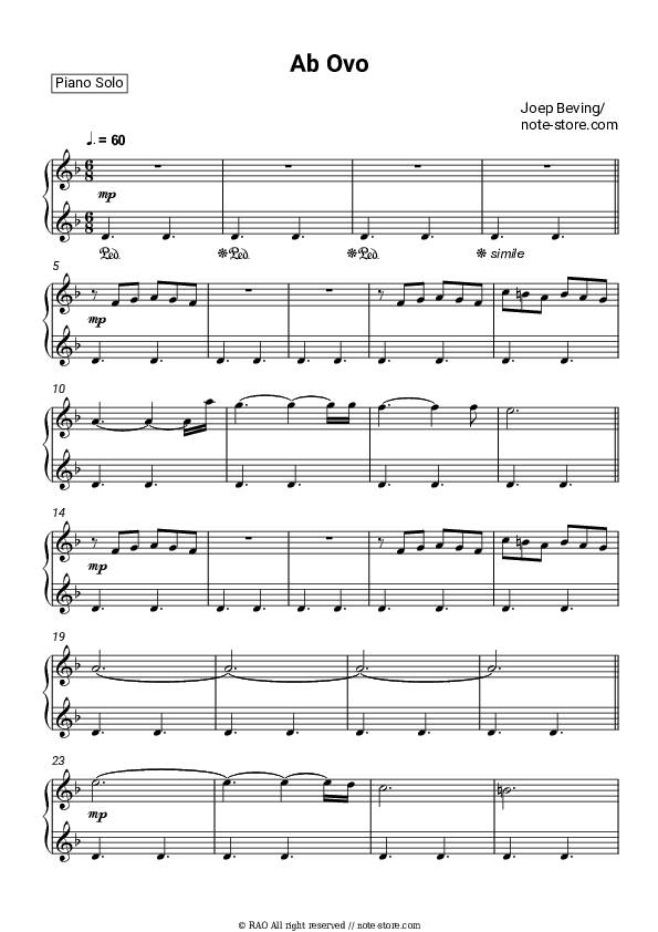 Ab Ovo - Joep Beving Piano Sheet Music - Piano.Solo