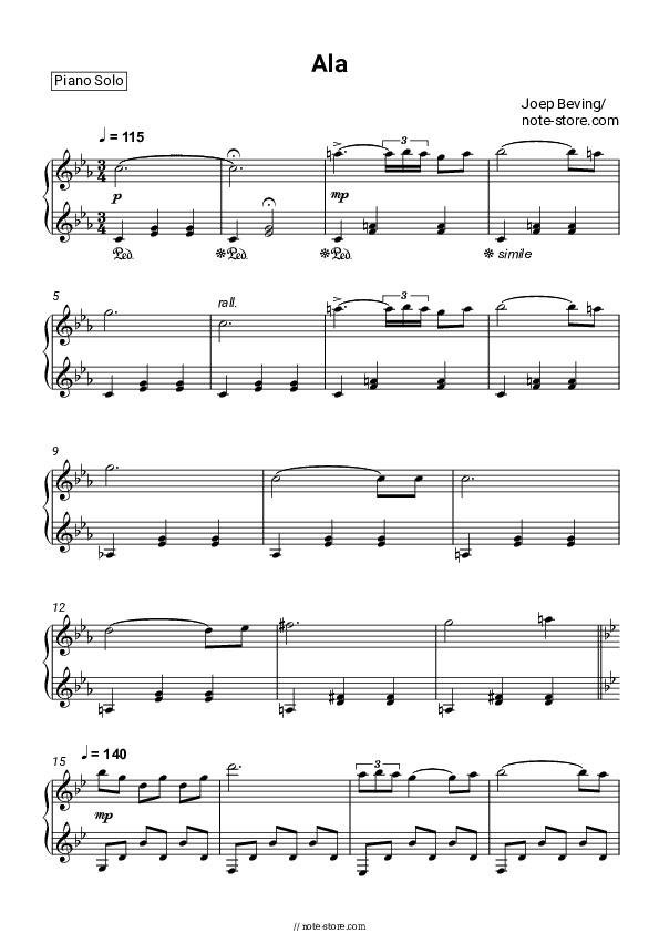 Ala - Joep Beving Piano Sheet Music - Piano.Solo
