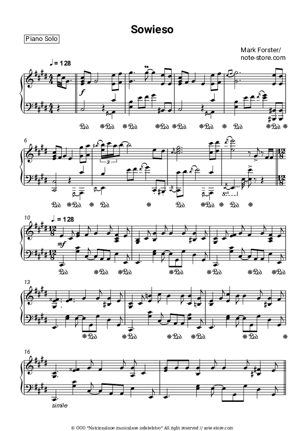 Sowieso - Mark Forster Piano Sheet Music - Piano.Solo