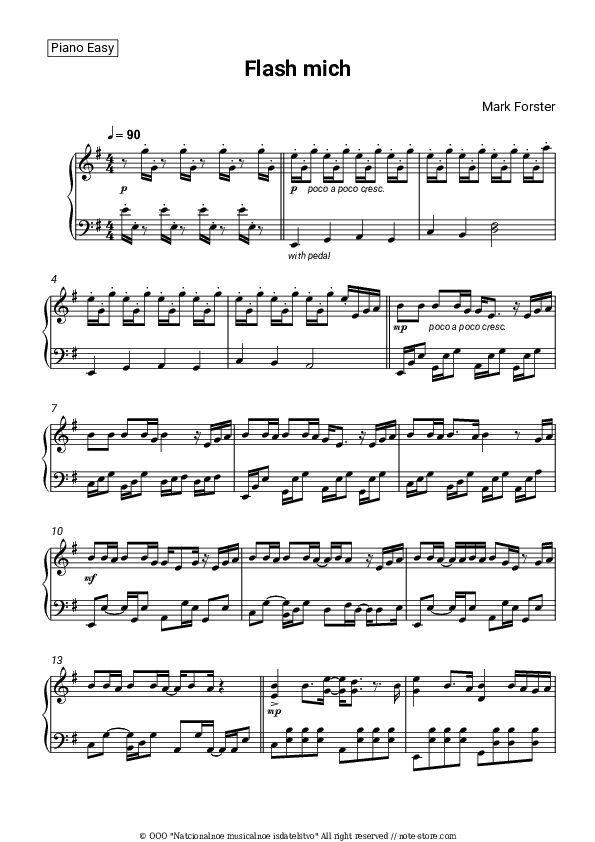 Flash mich - Mark Forster Piano Sheet Music Easy - Piano.Easy