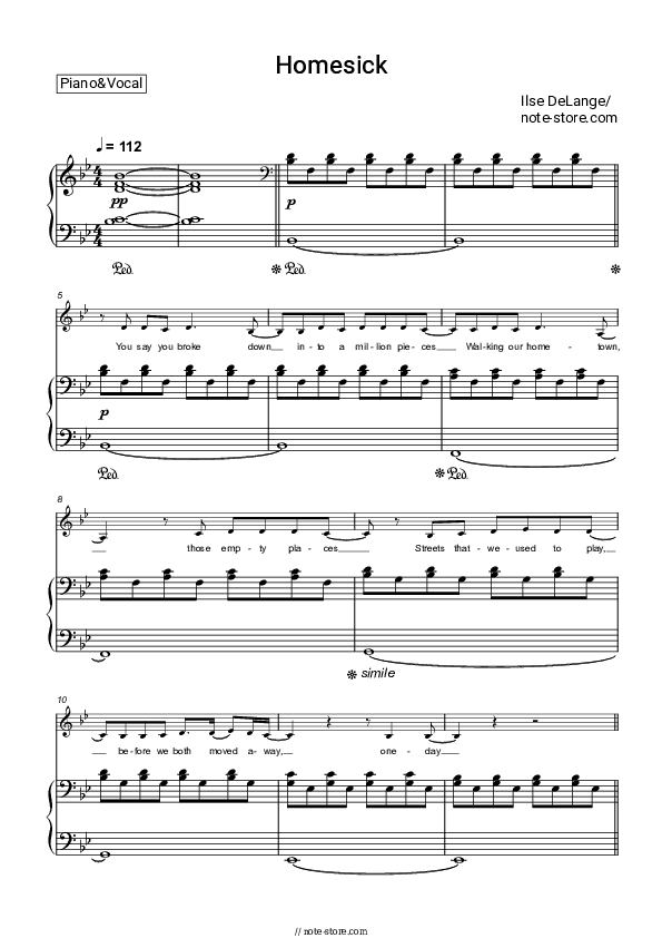 Homesick - Ilse DeLange Piano Sheet Music with the Voice part - Piano&Vocal