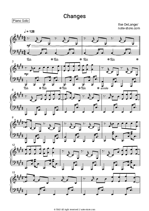 Changes - Ilse DeLange Piano Sheet Music - Piano.Solo