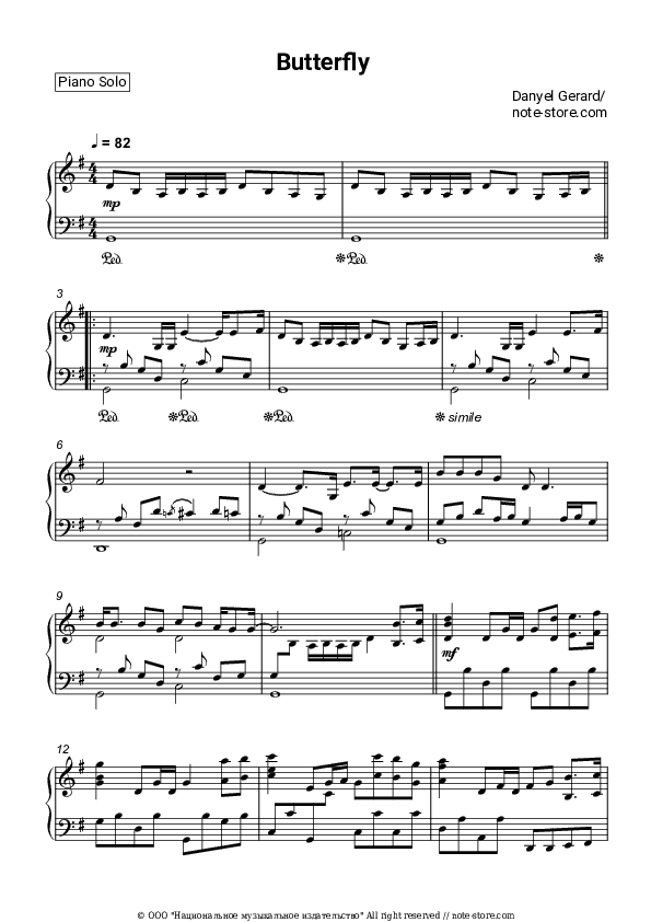 Butterfly (deutsch) - Danyel Gerard Piano Sheet Music - Piano.Solo