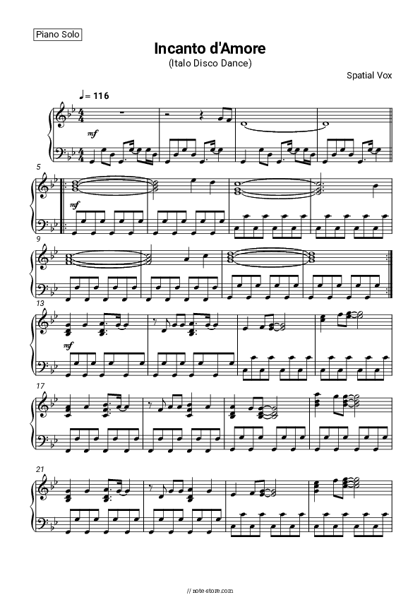 Incanto d'Amore - Spatial Vox Piano Sheet Music - Piano.Solo