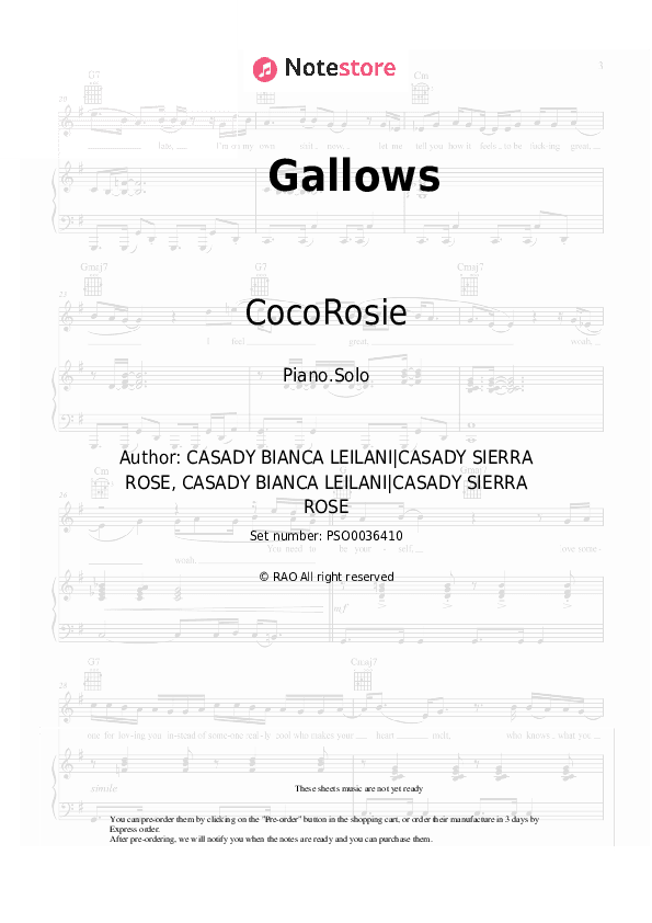 Gallows - CocoRosie Piano Sheet Music - Piano.Solo