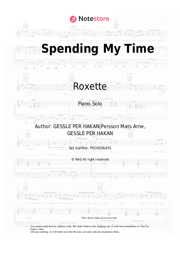 Spending My Time - Roxette Piano Sheet Music - Piano.Solo