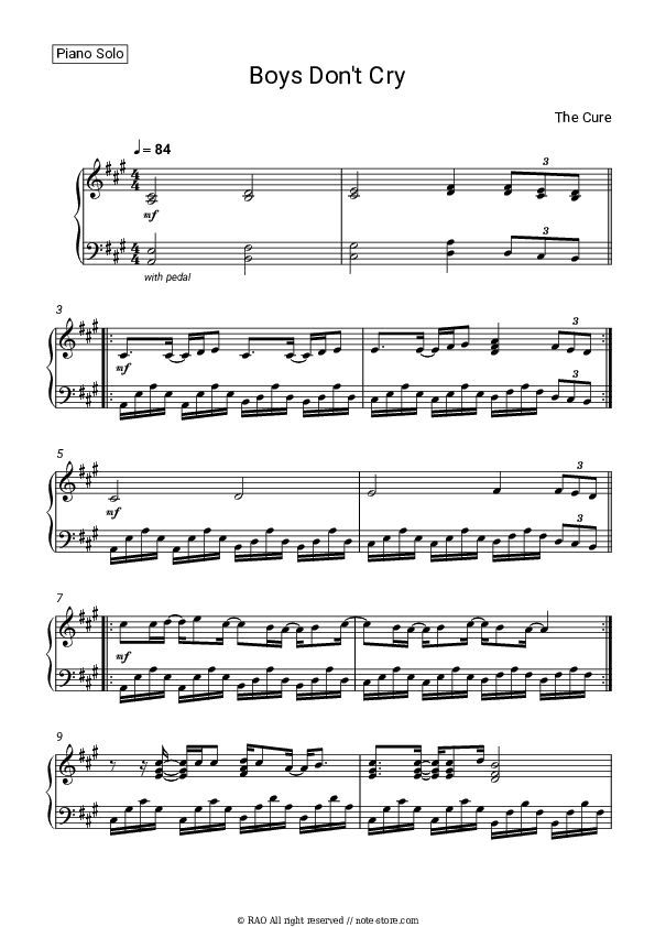 Boys Don't Cry - The Cure Piano Sheet Music - Piano.Solo