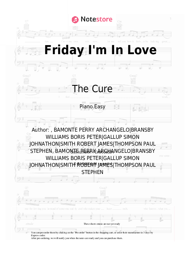 Friday I'm In Love - The Cure Piano Sheet Music Easy - Piano.Easy