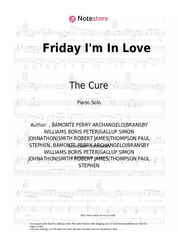 Friday I'm In Love - The Cure Piano Sheet Music - Piano.Solo
