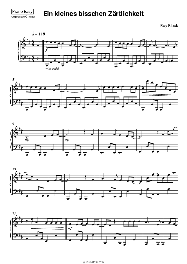 Ein kleines bisschen Zärtlichkeit - Roy Black Piano Sheet Music Easy - Piano.Easy