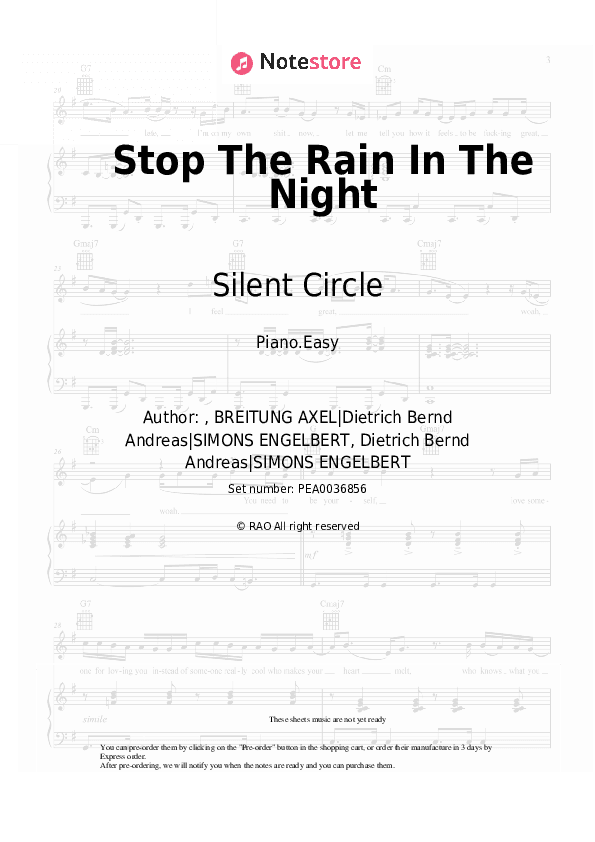 Stop The Rain In The Night - Silent Circle Piano Sheet Music Easy - Piano.Easy