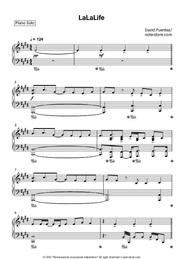 LaLaLife - David Puentez Piano Sheet Music - Piano.Solo