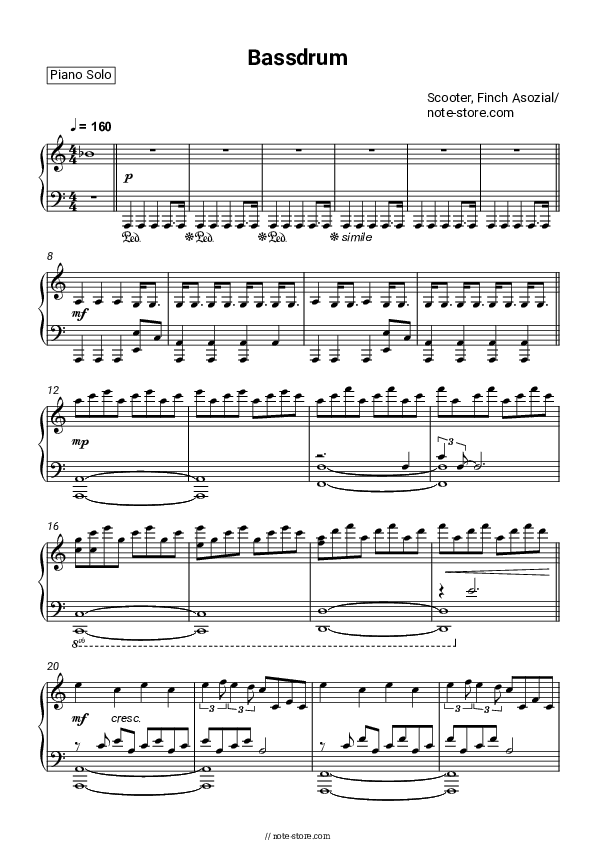 Bassdrum - Scooter, FiNCH Piano Sheet Music - Piano.Solo