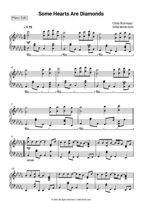 Some Hearts Are Diamonds - Chris Norman Piano Sheet Music - Piano.Solo