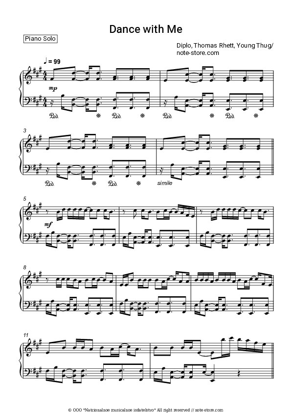 Dance with Me - Diplo, Thomas Rhett, Young Thug Piano Sheet Music - Piano.Solo