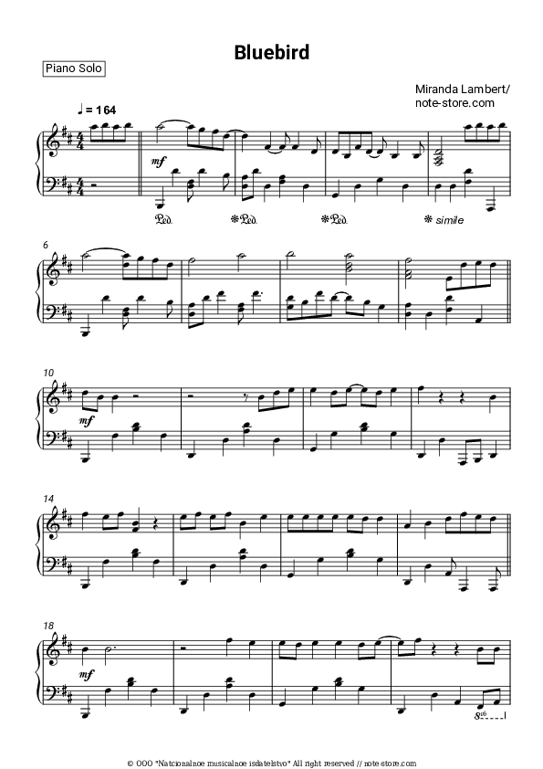 Bluebird - Miranda Lambert Piano Sheet Music - Piano.Solo