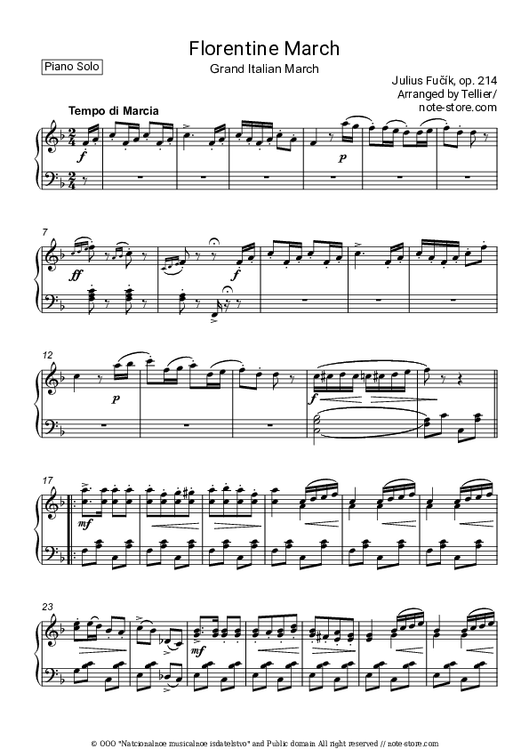 Florentiner Marsch, Op.214 - Julius Fučík Piano Sheet Music - Piano.Solo