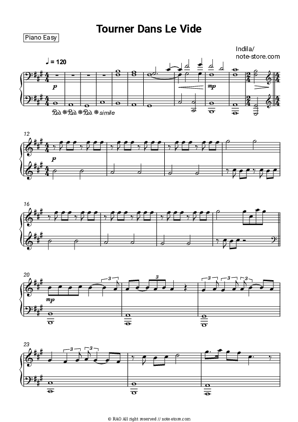 Tourner Dans Le Vide - Indila Piano Sheet Music Easy - Piano.Easy