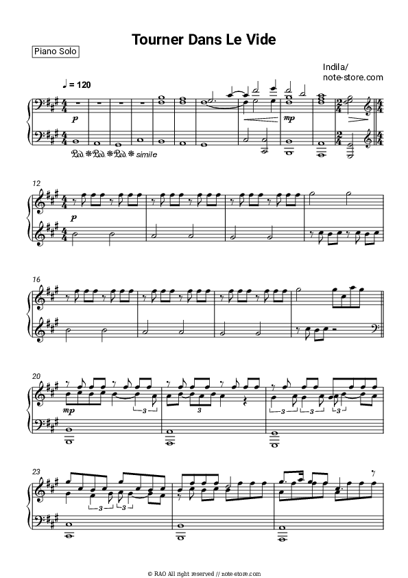 Tourner Dans Le Vide - Indila Piano Sheet Music - Piano.Solo