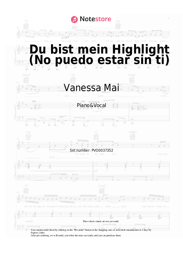 Du bist mein Highlight (No puedo estar sin ti) - Vanessa Mai, Lerica Piano Sheet Music with the Voice part - Piano&Vocal