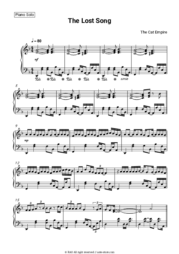 The Lost Song - The Cat Empire Piano Sheet Music - Piano.Solo