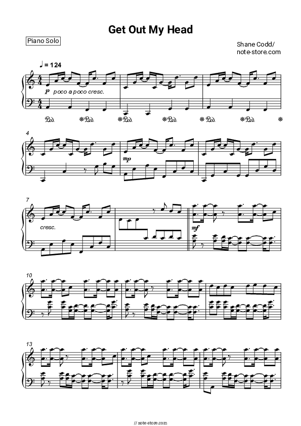 Get Out My Head - Shane Codd Piano Sheet Music - Piano.Solo