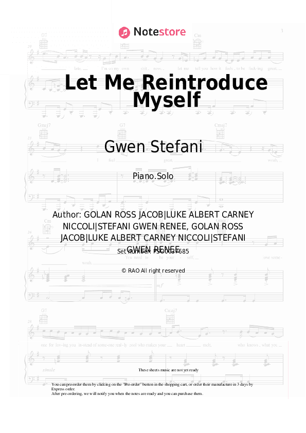 Let Me Reintroduce Myself - Gwen Stefani Piano Sheet Music - Piano.Solo