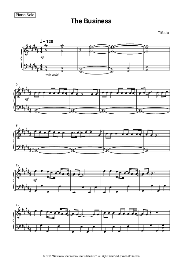 The Business - Tiësto Piano Sheet Music - Piano.Solo