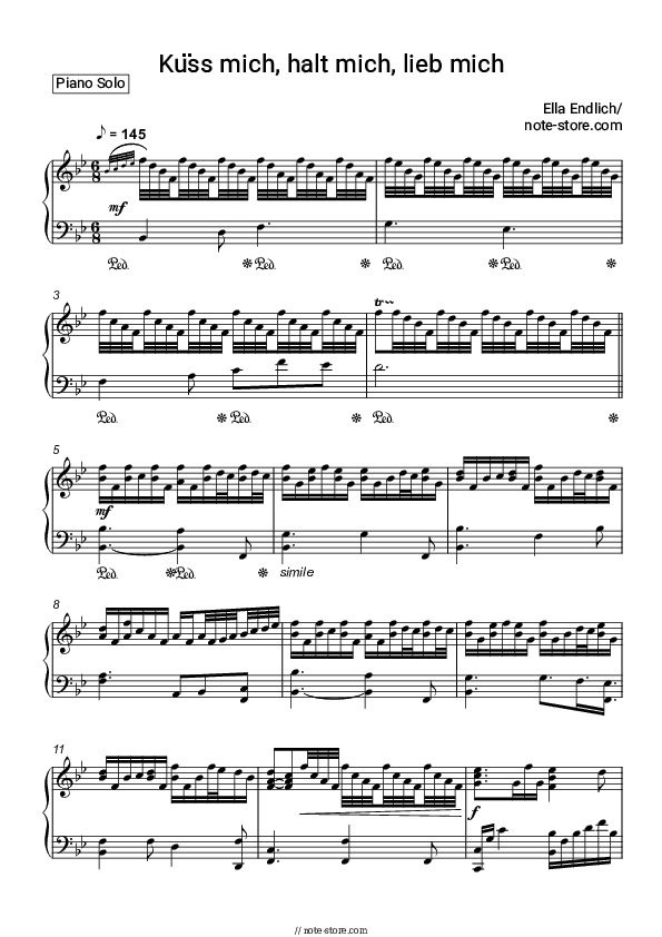 Kuss mich, halt mich, lieb mich - Ella Endlich Piano Sheet Music - Piano.Solo