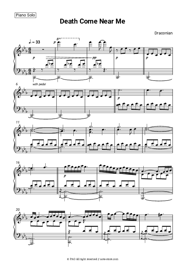 Death come near me - Draconian Piano Sheet Music - Piano.Solo