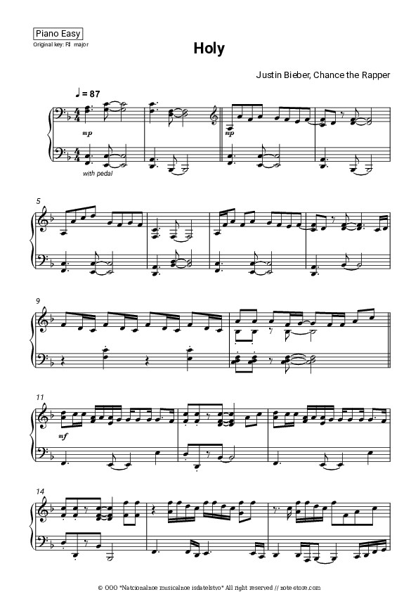 Holy - Justin Bieber, Chance the Rapper Piano Sheet Music Easy - Piano.Easy