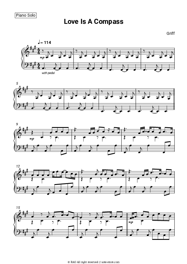 Love Is A Compass - Griff Piano Sheet Music - Piano.Solo