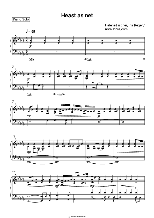 Heast as net - Helene Fischer, Ina Regen Piano Sheet Music - Piano.Solo