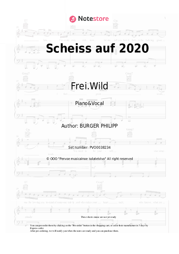 Scheiss auf 2020 - Frei.Wild Piano Sheet Music with the Voice part - Piano&Vocal