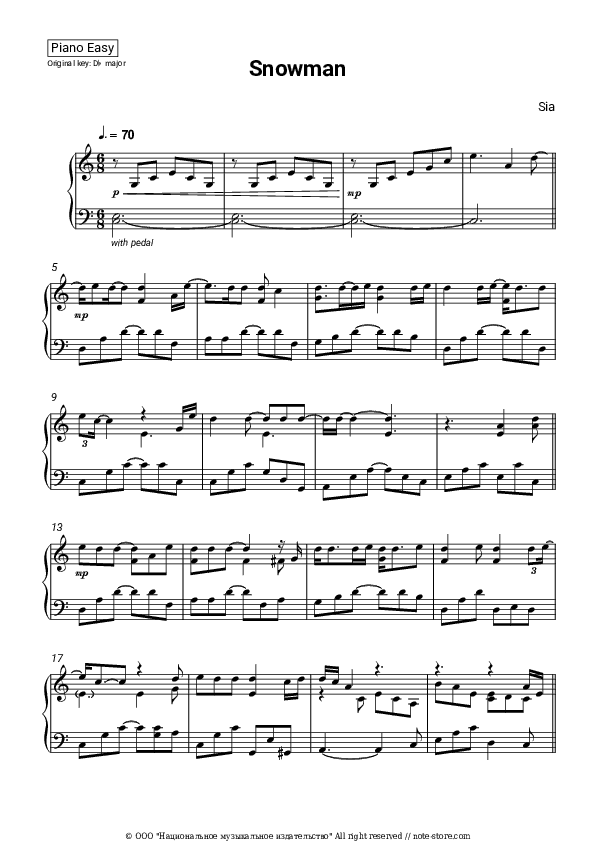 Snowman - Sia Piano Sheet Music Easy - Piano.Easy