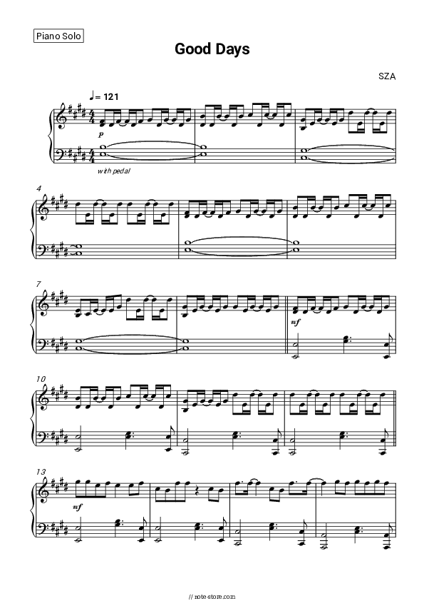 Good Days - SZA Piano Sheet Music - Piano.Solo