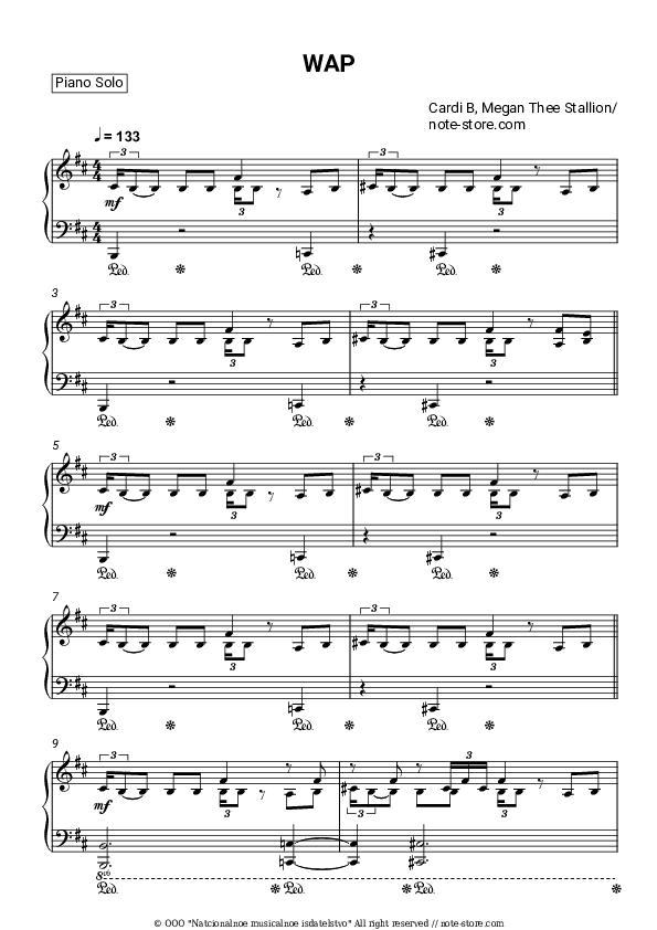WAP - Cardi B, Megan Thee Stallion Piano Sheet Music - Piano.Solo