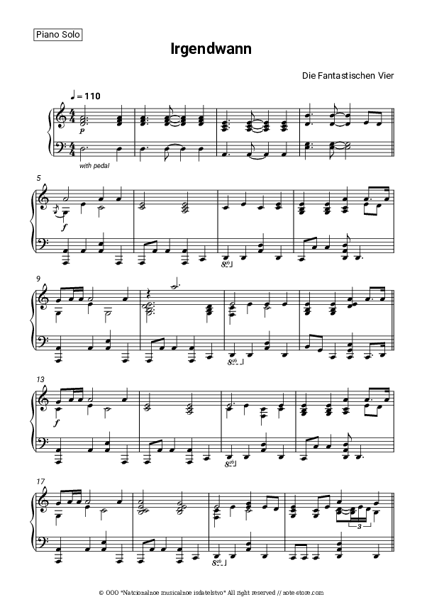 Irgendwann - Die Fantastischen Vier Piano Sheet Music - Piano.Solo