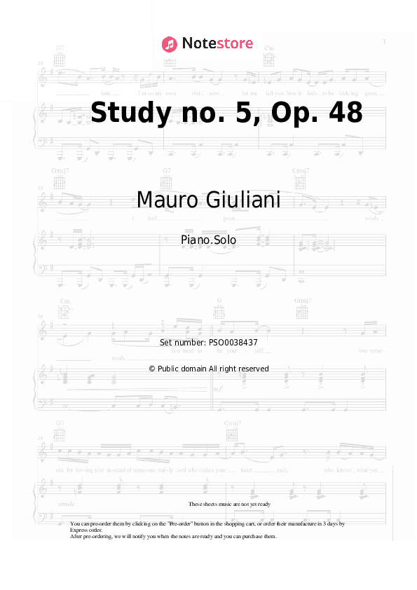 Study no. 5, Op. 48 - Mauro Giuliani Piano Sheet Music - Piano.Solo