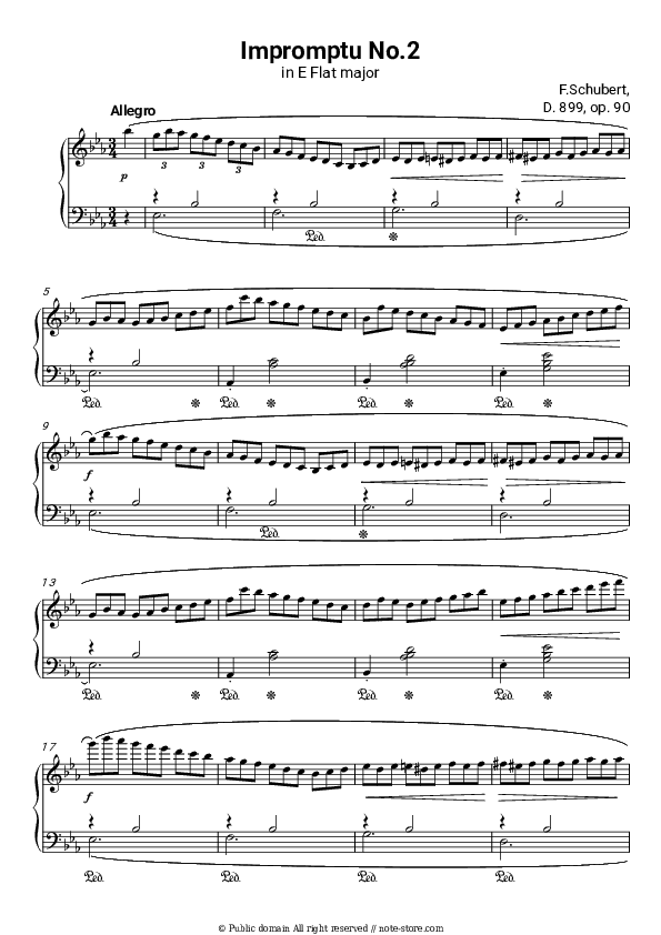 Impromptu No.2 Allegro In E Flat major, D.899 Op.90 - Franz Schubert Piano Sheet Music - Piano.Solo