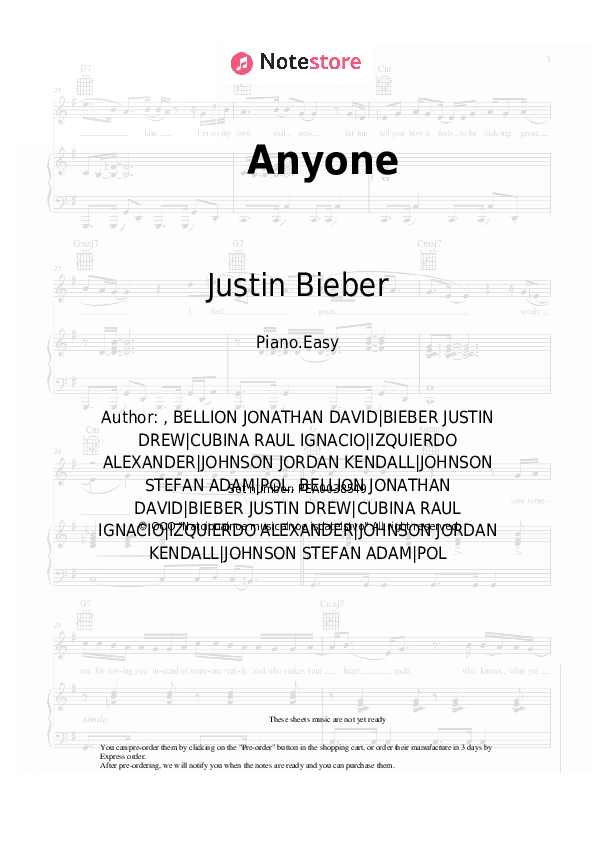 Anyone - Justin Bieber Piano Sheet Music Easy - Piano.Easy